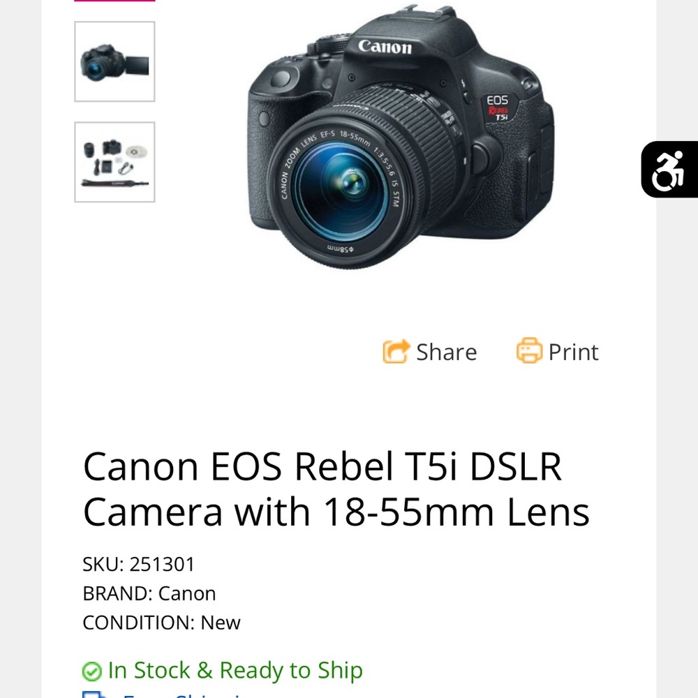 Canon EOS Rebel T5i DSLR Camera with 18-55mm Lens - Black